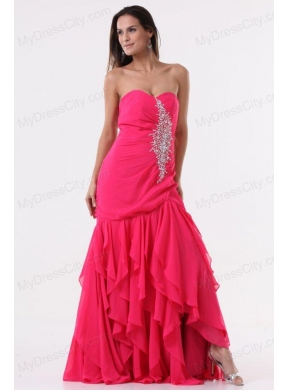 Pink Sweetheart High-low Prom Dress with Beading and Ruffles