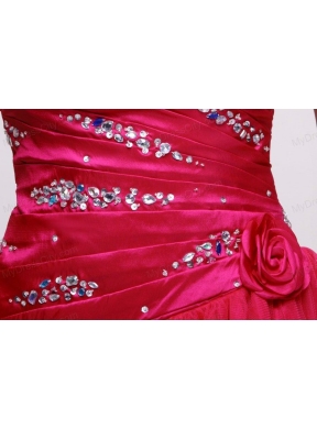 Pretty A-line Strapless Knee-length Beading Taffeta Hot Pink Prom Dress