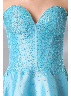 Princess Light Blue Sweetheart Mini-length Beading Prom Dress