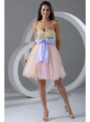 Princess Pink Sweetheart Appliques Knee-length Prom Cocktail Dress