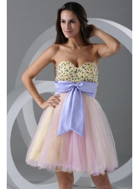 Princess Pink Sweetheart Appliques Knee-length Prom Cocktail Dress