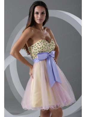 Princess Pink Sweetheart Appliques Knee-length Prom Cocktail Dress