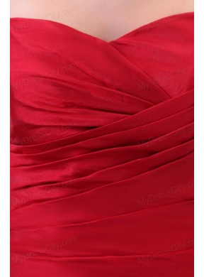 Red Column Sweetheart Brush Train Affordable Ruching Prom Dress with Lace Up