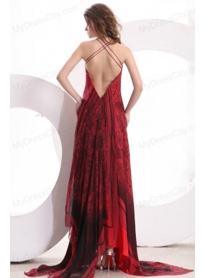 Sexy Empire Halter Floor-length Tulle Criss Cross Red Ruching Prom Dress