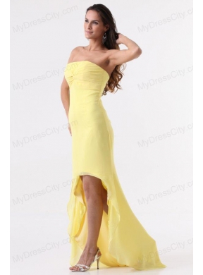 Simple Yellow High-Low Prom Dress with Strapless