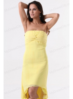 Simple Yellow High-Low Prom Dress with Strapless