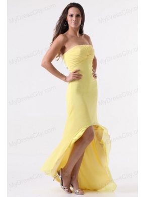 Simple Yellow High-Low Prom Dress with Strapless