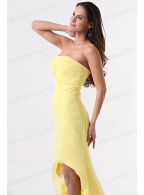 Simple Yellow High-Low Prom Dress with Strapless