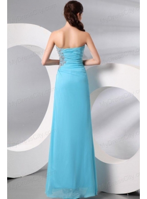 Strapless Aqua Blue Floor-length Appliques and High Silt Prom Dress