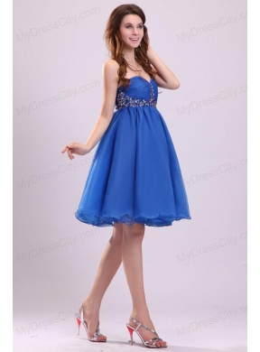 Sweetheart Beaded Short Blue Prom Dress with Knee-length