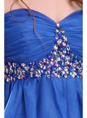 Sweetheart Beaded Short Blue Prom Dress with Knee-length