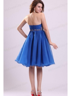 Sweetheart Beaded Short Blue Prom Dress with Knee-length