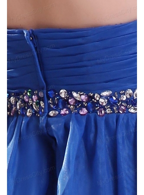 Sweetheart Beaded Short Blue Prom Dress with Knee-length