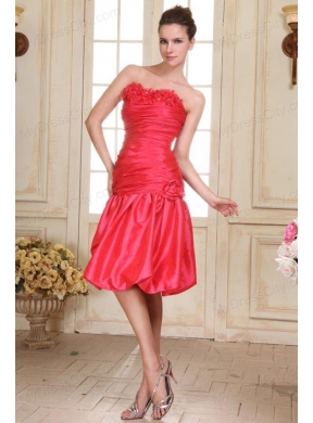 Sweetheart Knee-length Hand Made Flowers Prom Dress in Coral Red