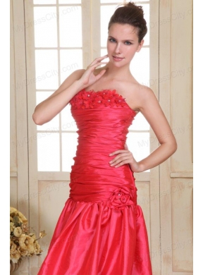 Sweetheart Knee-length Hand Made Flowers Prom Dress in Coral Red