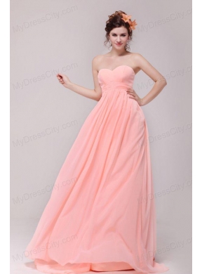 Sweetheart Ruche Chiffon Empire Peach Prom Dress with Brush Train