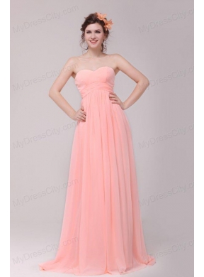 Sweetheart Ruche Chiffon Empire Peach Prom Dress with Brush Train