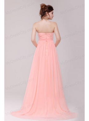 Sweetheart Ruche Chiffon Empire Peach Prom Dress with Brush Train