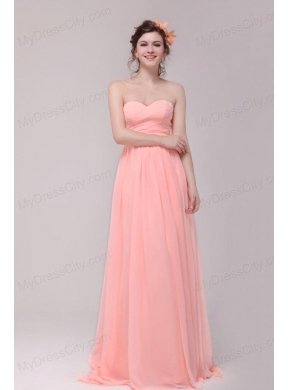 Sweetheart Ruche Chiffon Empire Peach Prom Dress with Brush Train