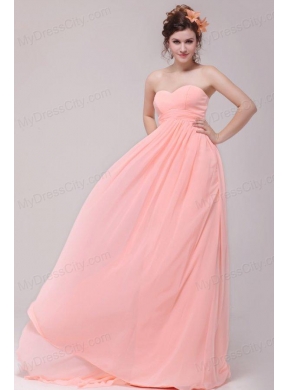 Sweetheart Ruche Chiffon Empire Peach Prom Dress with Brush Train