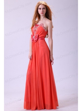 Watermelon Strapless Empire Chiffon Beading Long 2014 Prom Dress