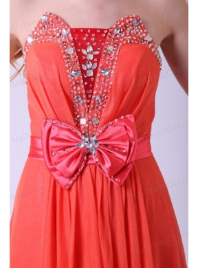 Watermelon Strapless Empire Chiffon Beading Long 2014 Prom Dress