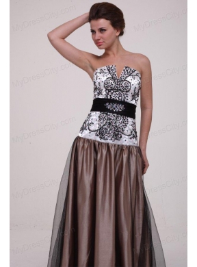 White and Brown A-line Strapless Prom Dress with Beading