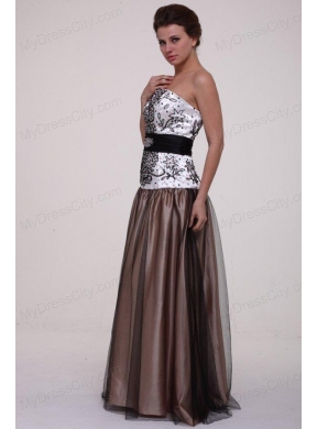 White and Brown A-line Strapless Prom Dress with Beading