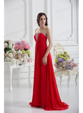 Beautiful Strapless Empire Beading Ruching Prom Dress in Red