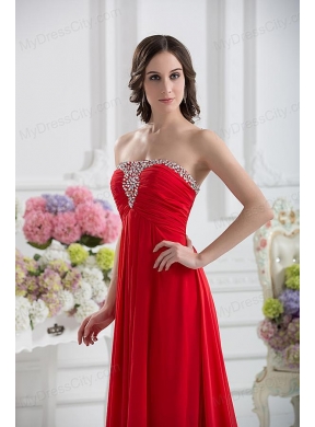 Beautiful Strapless Empire Beading Ruching Prom Dress in Red