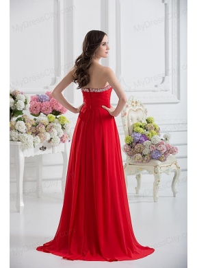 Beautiful Strapless Empire Beading Ruching Prom Dress in Red