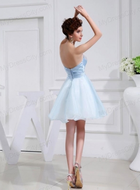 A-line Chiffon Aqqliques Strapless Light Blue Sweatheart Prom Dress