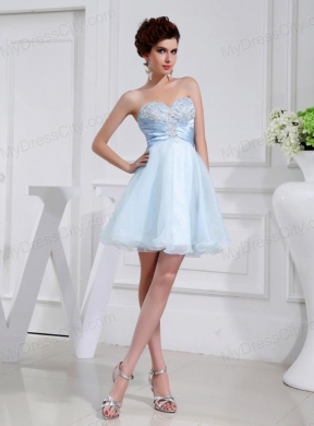 A-line Chiffon Aqqliques Strapless Light Blue Sweatheart Prom Dress