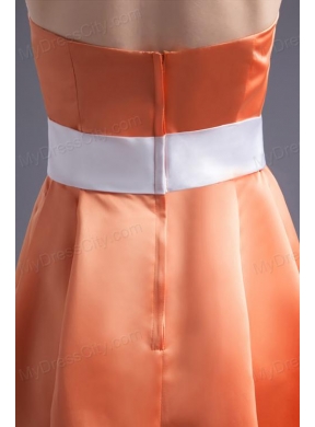 A-line Orange Red Strapless Sash Knee-length Satin Prom Dress