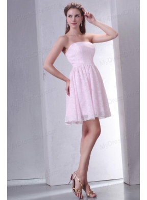 Baby Pink A-line Strapless Prom Dress with Mini-length