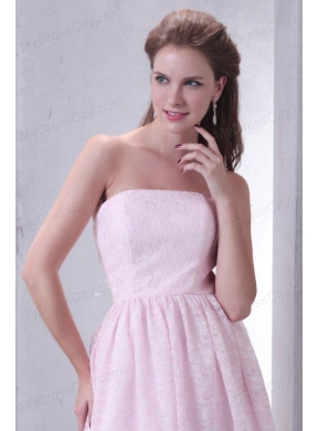 Baby Pink A-line Strapless Prom Dress with Mini-length