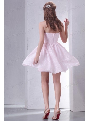 Baby Pink A-line Strapless Prom Dress with Mini-length