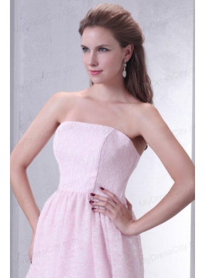 Baby Pink A-line Strapless Prom Dress with Mini-length