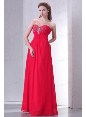 Beaded Decorate Brust Sweetheart Empire Chiffon Prom Dress in Red