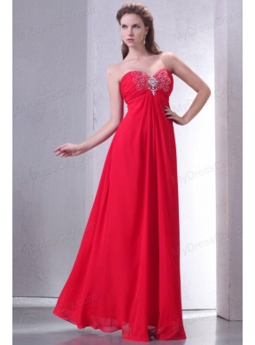 Beaded Decorate Brust Sweetheart Empire Chiffon Prom Dress in Red