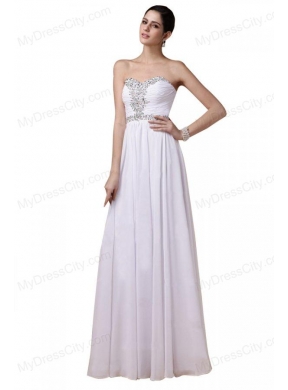 Beaded Sweetheart White Prom Dress with Empire Chiffon