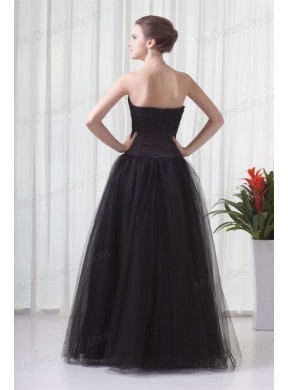 Black A-line Strapless Tulle Beading Floor-length Prom Dress