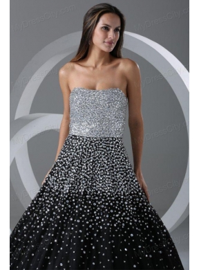 Black Ball Gown Strapless Prom Dress with Beading and Sequins