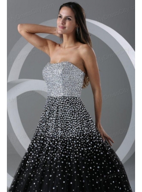 Black Ball Gown Strapless Prom Dress with Beading and Sequins