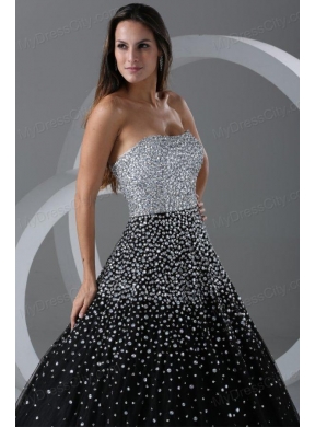 Black Ball Gown Strapless Prom Dress with Beading and Sequins