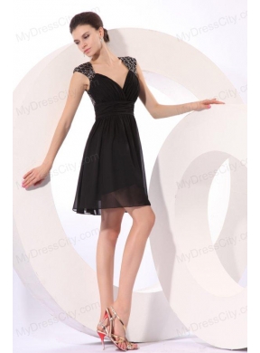 Black Straps Beaded Short Prom Dress with Mini-length