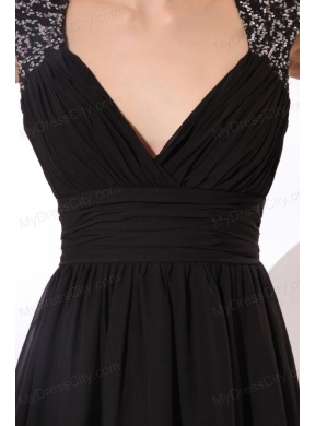 Black Straps Beaded Short Prom Dress with Mini-length