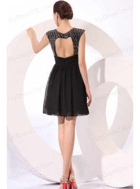 Black Straps Beaded Short Prom Dress with Mini-length