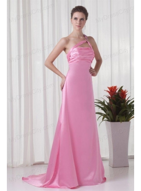 Brand new Column One Shoulder Brush Train Pink 2014 Prom Dress with Criss Cross