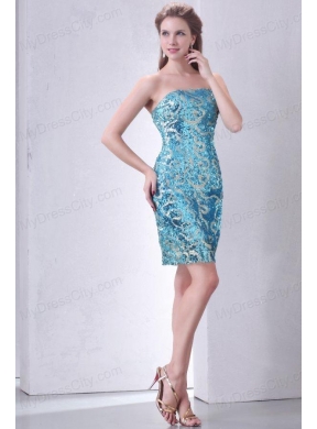 Brand New Strapless Column Sequins Mini-length Prom Dress in Teal